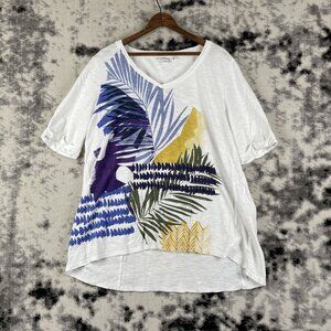 Chicos Blouse Womens Size‎ Large (2) Floral Short Sleeve Cotton Modal Casual